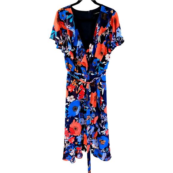 Lane Bryant Chiffon Floral Faux Wrap Dress 16 Ruffle Flutter Sleeves Whimsical - Picture 1 of 11
